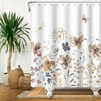 SUNOLIFE Watercolor Floral Shower Curtain Rustic Flowers Fabric Bathroom Curtain,72x72 in