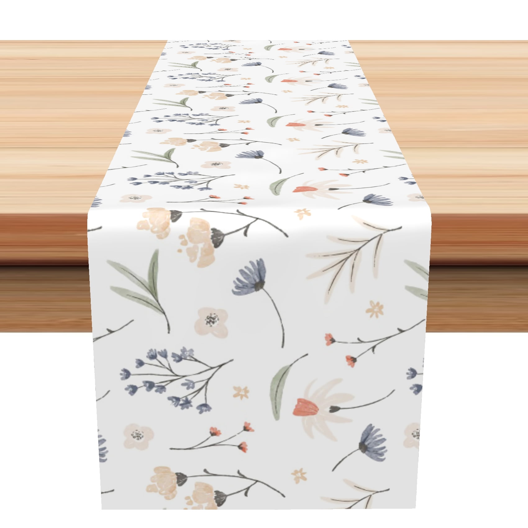 Uruney Spring Summer Table Runner – 13x72 Inches, Cardinal & Dogwood Floral Print, Red Birds, Burlap Style