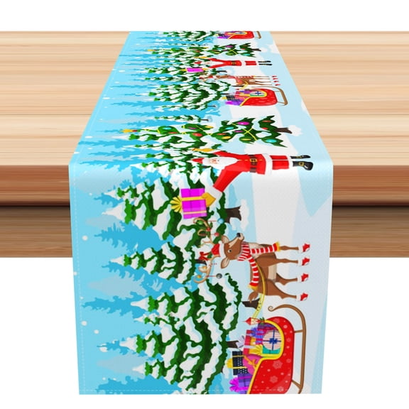 SUNOLIFE Winter Snow Table Runner Santa Claus Kitchen Dining Table Decorations 13 x 72 Inch