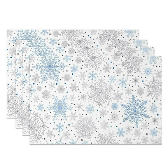 SUNOLIFE Winter Snowflakes Placemats Set of 4,Snow Table Place Mats 12x18 inch