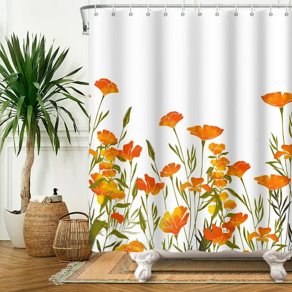 SUNOLIFE Yellow Floral Shower Curtain Daisy Flowers Waterproof Fabric Bathroom Curtain 72x72 in