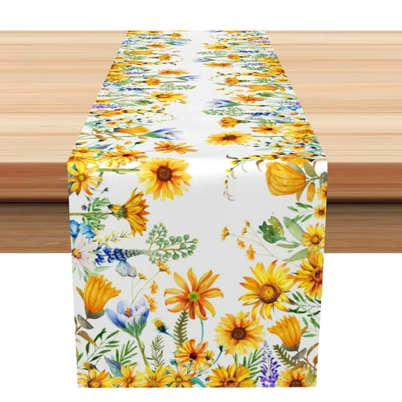 SUNOLIFE Yellow Floral Table Runner,Flowers Daisy Kitchen Dining Table Decorations 13 x 72 Inch