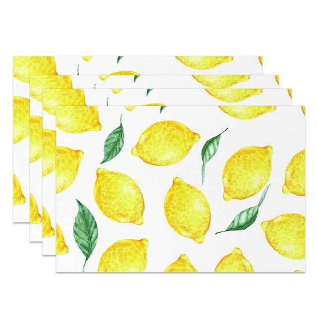 SUNOLIFE Yellow Lemon Placemats Set of 4,Summer Fruit Linen Fabric Table Mats for Dining Table Decorations 12x18 inch