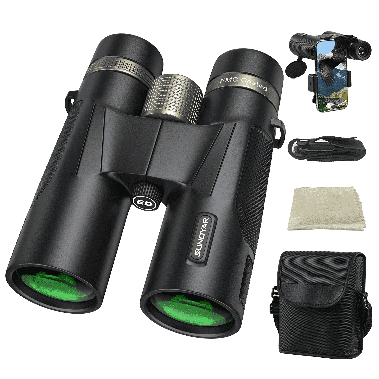 SUNOYAR 10x42 Binoculars for Adults,HD Professional Binoculars with BAK4 Prism FMC and Lens Phone Adapter, Waterproof, Fogproof, Night Vision Binoculars for Bird Watching, Hunting, Hiking, Travel