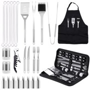 SUNOYAR 29PCS Grill Accessories Set, Stainless Steel Grilling Tools for Outdoor, Thick Spatula, Fork & Tongs, Perfect Gifts for Dad Men
