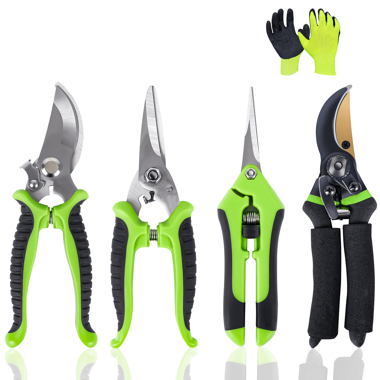 SUNOYAR 4 Pack Garden Pruning Shears, Garden Clippers Tools, Handheld Scissors Set with Gardening Gloves, Stainless Steel Precision Blades Pruning Shears Tree Trimmers