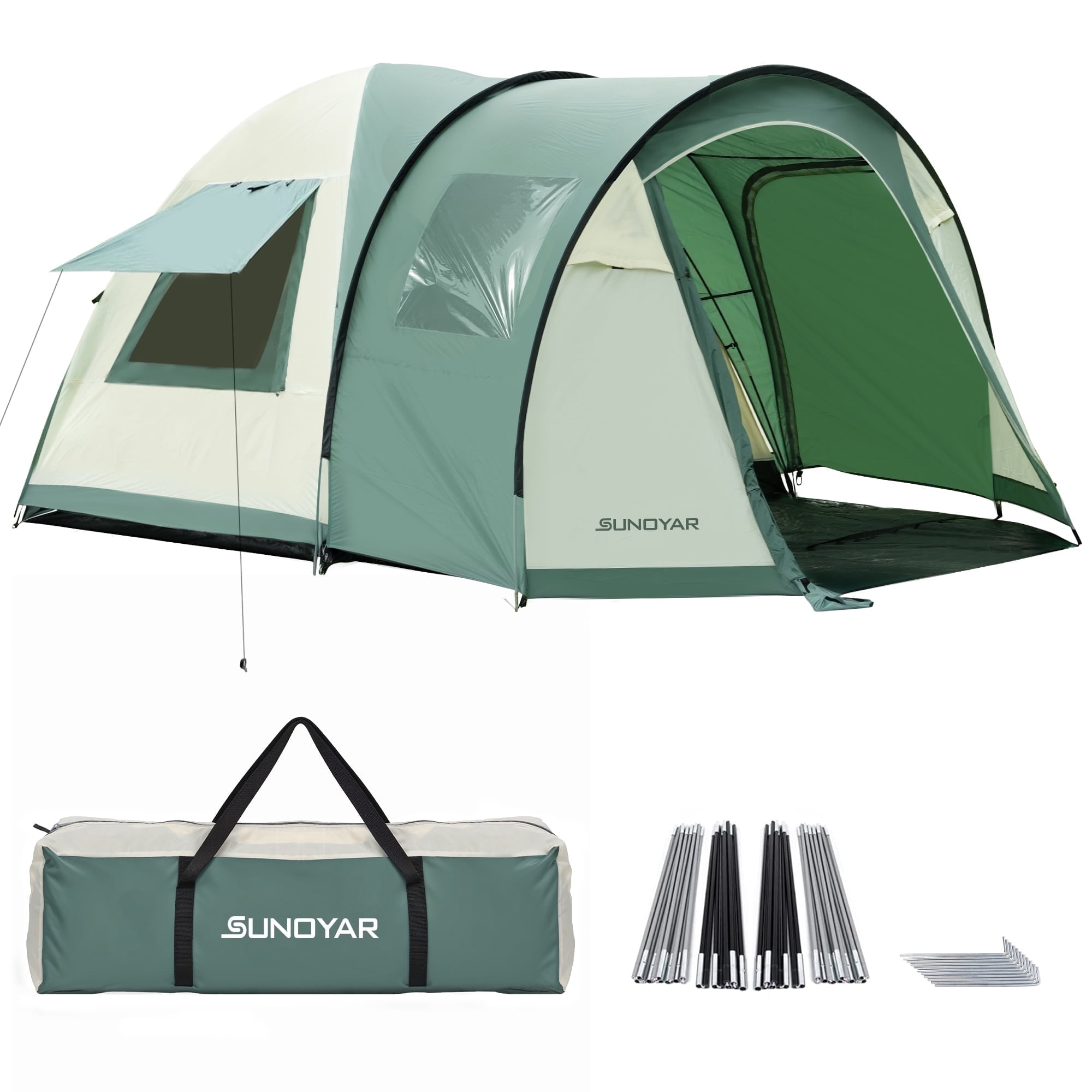 SUNOYAR 8-10 Person Waterproof Tent, 2 Rooms, 4 Do