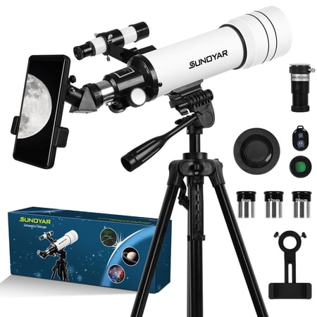 SUNOYAR Telescope, 70mm Aperture (20X-333X) Telescopes for Astronomy, 400mm Refractor Telescopes for Kids, Adults and Beginners with Tripod and Adapter