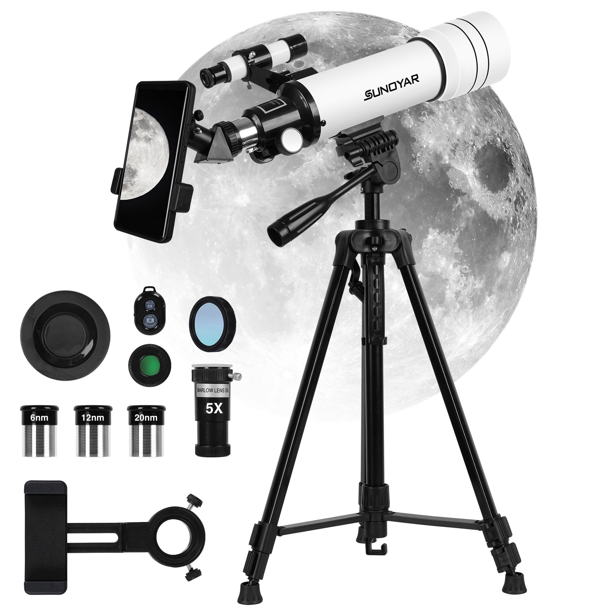 そら SUNOYAR 70mm Telescope, 400mm Refractor, 3 Eyepieces, 5X Barlow