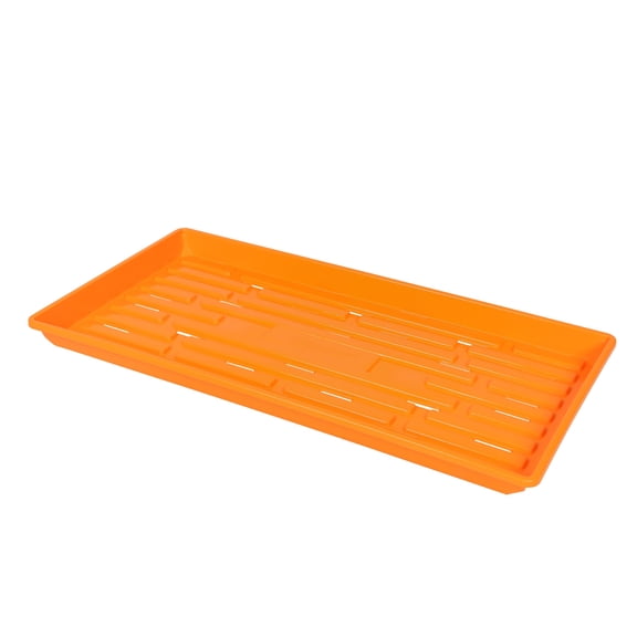 SUNPACK 10 x 20 Heavy Duty Shallow Plastic Seed Starting Tray, Orange, 1" - Lined with Drainage Holes for Excess Water, Ideal for Greenhouses or Indoor Gardening
