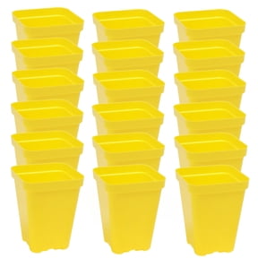 SUNPACK 3.3" x 3.3" Heavy Duty Seed Starting Square Insert Pot, Yellow, 4" (Pack of 18)