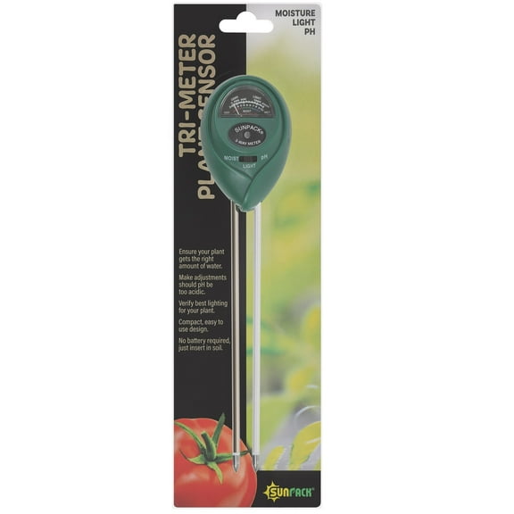 SUNPACK Tri-Meter Plant Sensor for Measuring Moisture, Light & pH - Monitors Soil Conditions to Create Healthy Plant Environments - Portable, No Batteries Needed