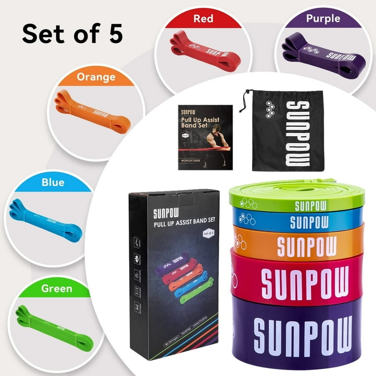 SUNPOW Pull Up Assistance Bands Set of 3 4 5 5 175lb Heavy Duty Resistance Bands for Workouts Exercise Fitness Includes Instruction Guide and