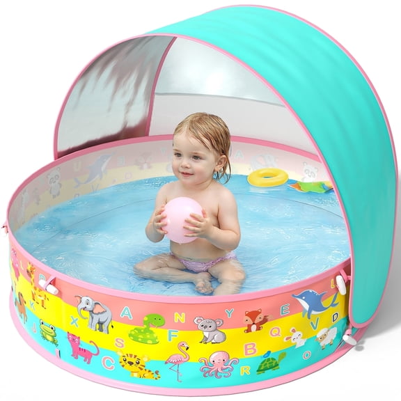 SUNRAD Baby Beach Tent Pop-Up Above Ground Pool Foldable with Sun Shelter Canopy Wading Pool Portable Water Play Sum Toys for Outdoor Activity(9-48 M)