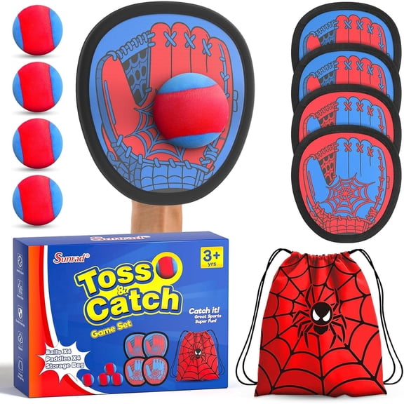 SUNRAD Toss and Catch Ball Set, Sticky Velcro Ball Toys with 4 Paddles,4 Balls and Storage Bag, Outdoor Beach Yard Camping Sports Game Gifts for Kids Ages 3+