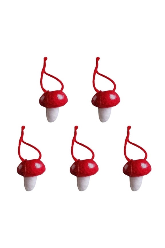 5 Pieces Cute Mushroom Pendants Christmas Tree Accessories Hat Bag Decor DIY Wool Felt Xmas Festival Creative Gift Kids