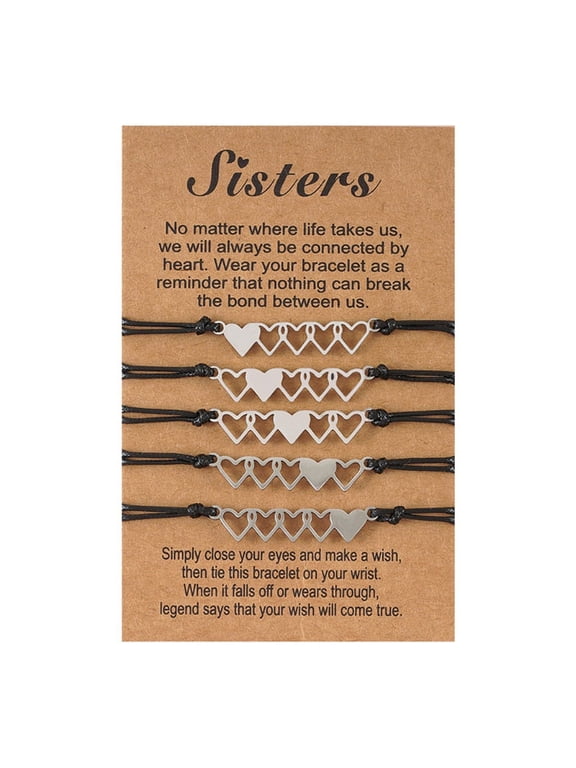 5x Soul Sister Expandable Bangle Bracelet Black Woven Heart Link Wristband for Women Adults Girls Friendship Love Gifts