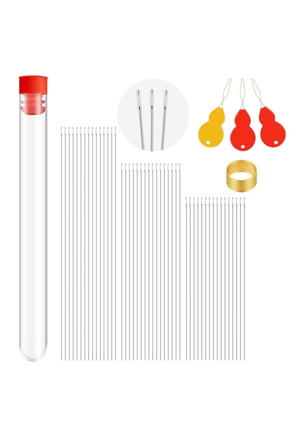 65Pcs 3 Size Extra Fine Thin Beading Embroidery Needles with Needle Threaders