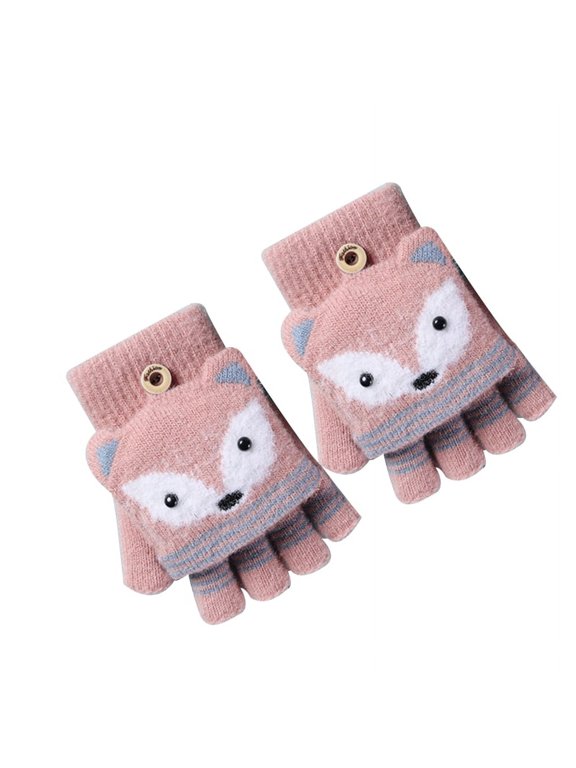 Baby Toddler Cartoon Knit Gloves Unisex Children Soft Winter Warm Half Finger Mittens for Kids Boys Girls Fingerless Gloves