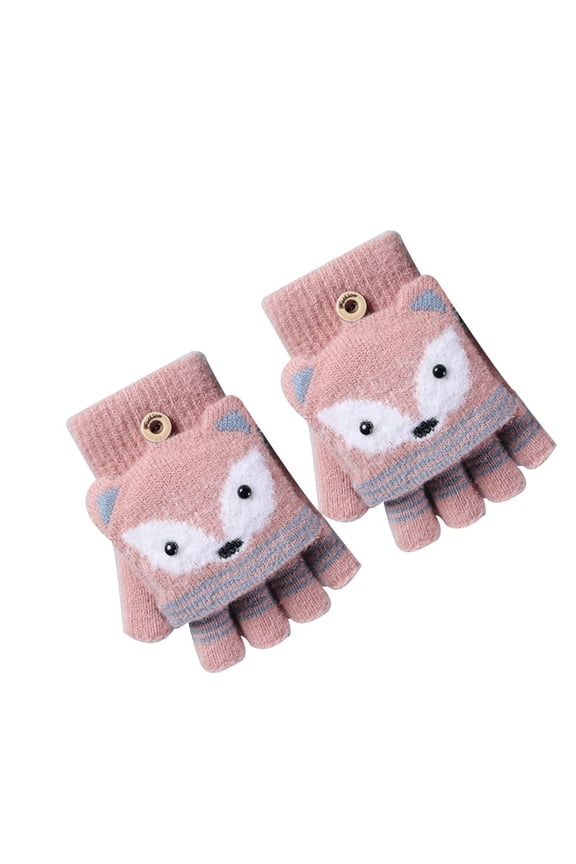 Baby Toddler Cartoon Knit Gloves Unisex Children Soft Winter Warm Half Finger Mittens for Kids Boys Girls Fingerless Gloves