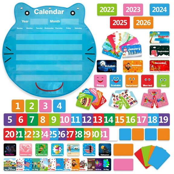 SUNRI Class Monthly Calendar Pocket Chart for Preschooler Toddlers Early Learning