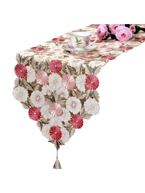 Rectangle Table Runner Dresser Scarf Lace Macrame Embroidered Table Runners with Exquisite Vintage Shabby Chic for Holiday Wedding Long Dinner Tables,40x210cm/15.7x82.6inch