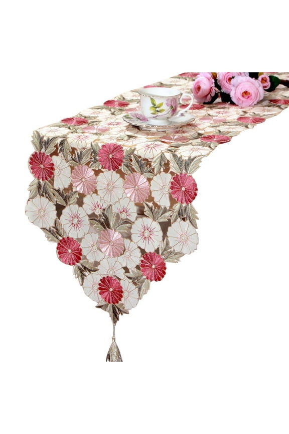 Rectangle Table Runner Dresser Scarf Lace Macrame Embroidered Table Runners with Exquisite Vintage Shabby Chic for Holiday Wedding Long Dinner Tables,40x210cm/15.7x82.6inch