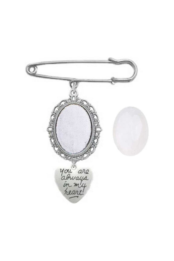 Wedding Boutonniere Bouquet Photo Memorial Charm Pin Round Mother of The Bride Gift for Groom Bride with Heart Pendant
