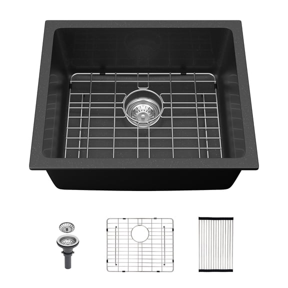 SUNRINX 21" Undermount Kitchen Sink Black Quartz Granite Composite Single Bowl Bar Sink