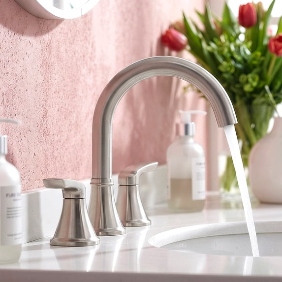 SUNRINX 3-Hole Widespread Bathroom Faucet, 8 Inch Brushed Nickel Sink Mixer Tap with Pop-Up Drain