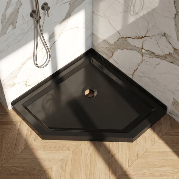 SUNRINX 36" x 36" Neo-Angle Corner Shower Base, Acrylic Single Threshold Pan in Black