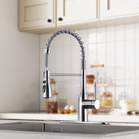 Sunrinx Pull Down Kitchen Faucet Brushed Nickel Stainless Steel 3-Spray Sink Faucet