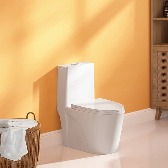 SUNRINX White One Piece Toilet, 17.1" ADA Comfort Chair Height Elongated Toilet for Bathrooms, 1.1/1.6 GPF Water-Efficient Dual Flush System, Soft-Close Seat