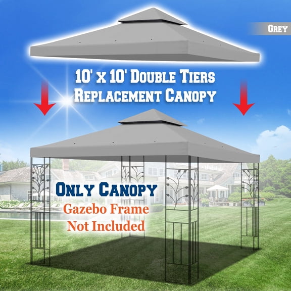 SUNRISEUMBRELLA 119x119 Gazebo Replacement Canopy Top Double Tier Canopy Top Cover(GREY)