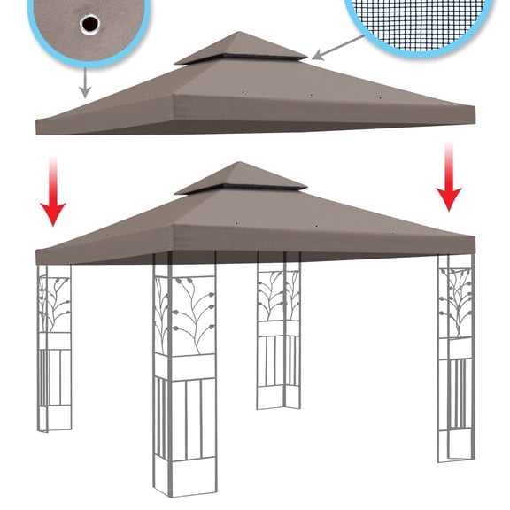 SUNRISEUMBRELLA 119x119 Gazebo Replacement Canopy Top Double Tier Canopy Top Cover(TAUPE)