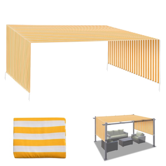 SUNRISEUMBRELLA 18' x 8.2' Universal Replacement Canopy Top Cover for Pergola Structure(Canopy Only)(Yellow with white)