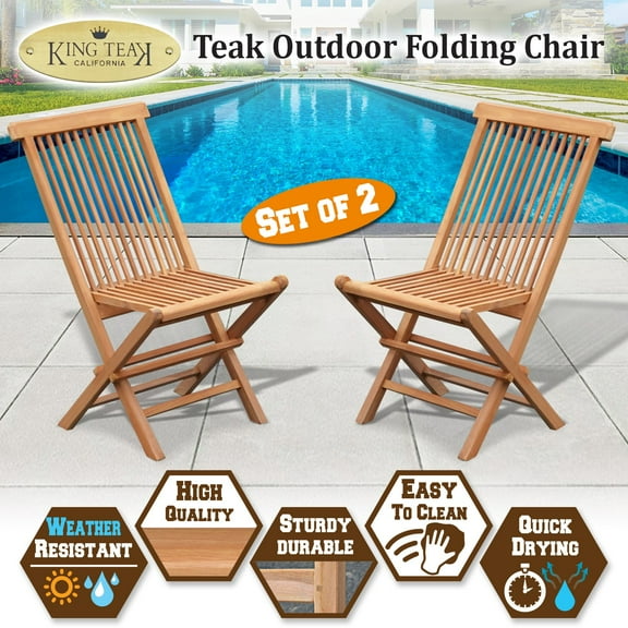 SUNRISEUMBRELLA 2 Pack Golden Teak Wood Outdoor Folding Chair Patio Solid Teak Folding Dining Chair Balcony Garden Patio