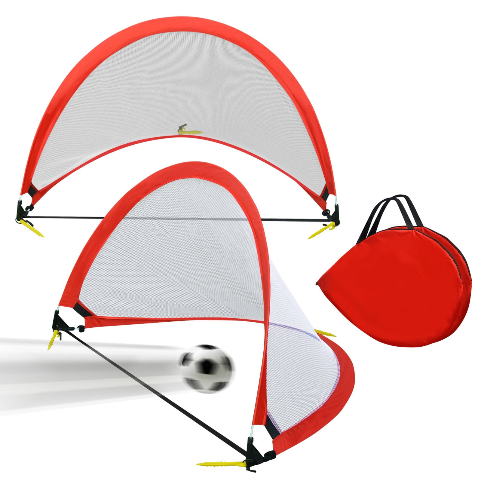 SUNRISEUMBRELLA 4ft Portable Pop Up Soccer Goal Football Practice Training Sport Nets w CarryBag（RED)