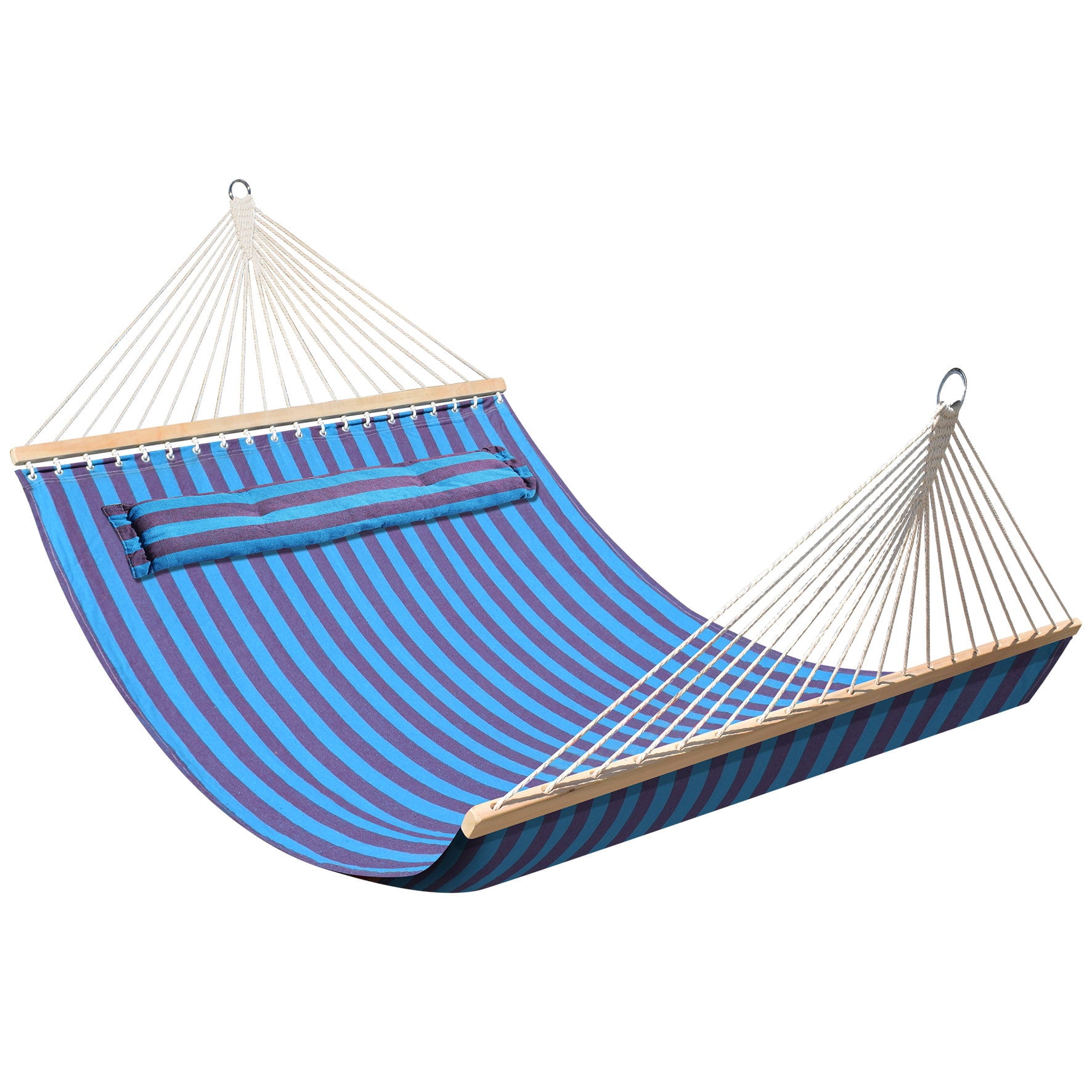 SUNRISEUMBRELLA 79''x55'' Quilted Hammocks for Outside Hammock for Outdoor Garden Balcony, Quilted Fabric Hammock with Pillow Heavy Duty Double Hammock with Spreader Bar, 330 Pound Capacity