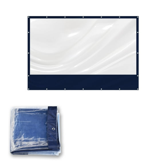 SUNRISEUMBRELLA 8x12'PVC Vinyl Tarp Clear Sidewall Straight Leg Splicing Transparent Canopy Tent wall w eyelets 16 Mil(Blue)