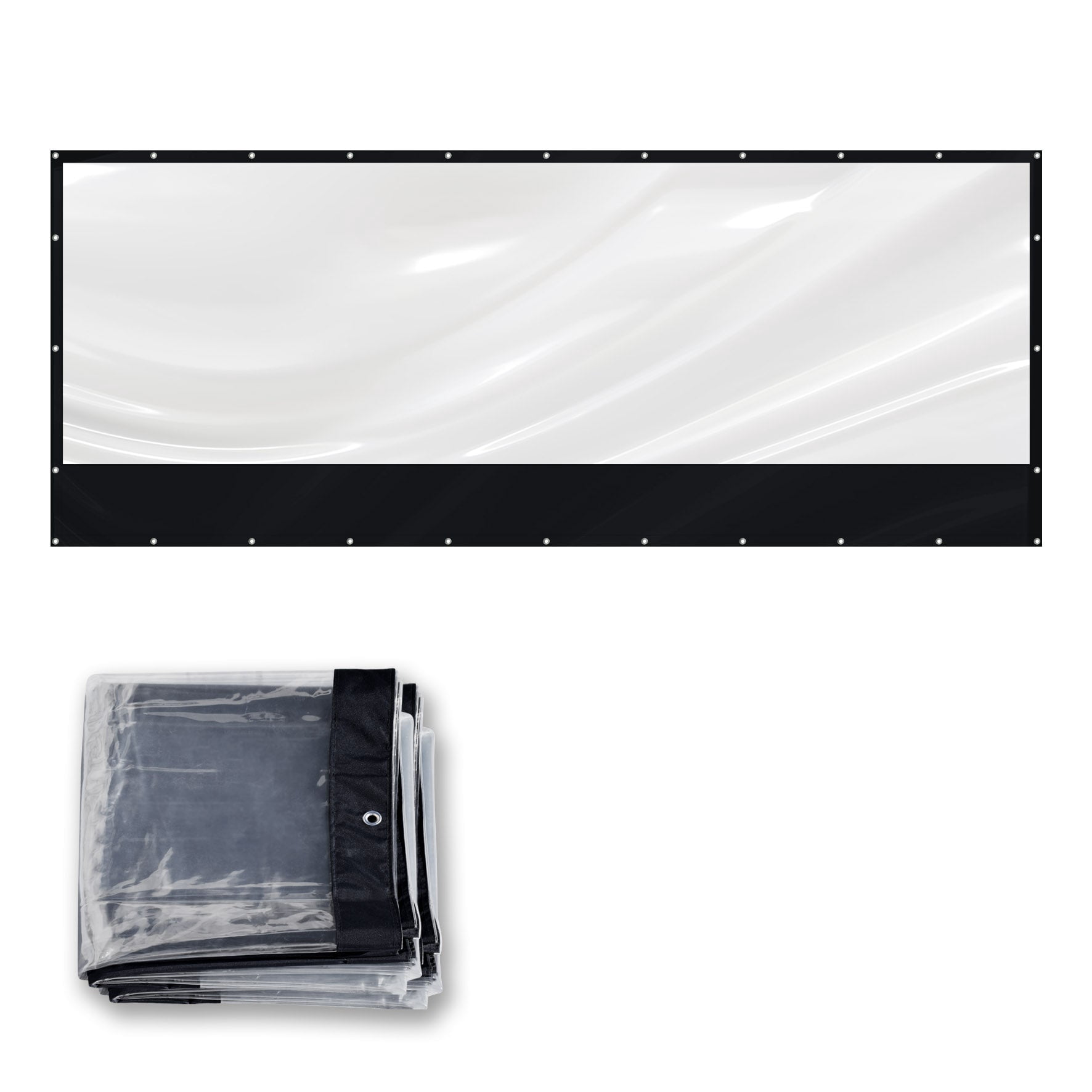 SUNRISEUMBRELLA 8x20'PVC Vinyl Tarp Clear Sidewall for Straight Canopy Tent Transparent Sunwall w Bottom Fabric 16 Mil(Black)