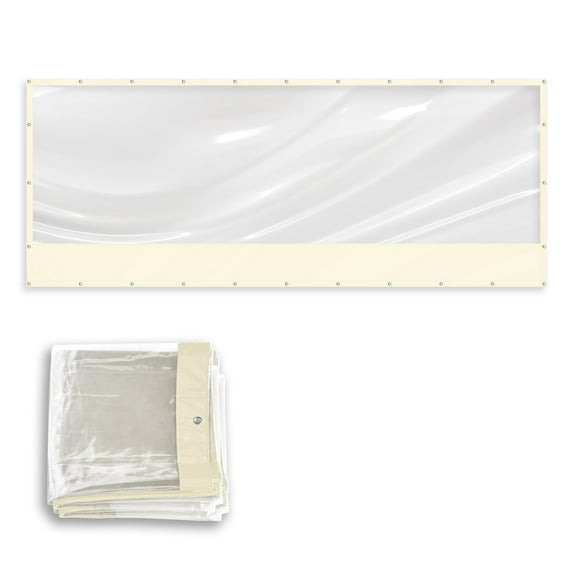 SUNRISEUMBRELLA 8x20'PVC Vinyl Tarp Clear Sidewall for Straight Canopy Tent Transparent Sunwall w Bottom Fabric 16 Mil(Ecru)