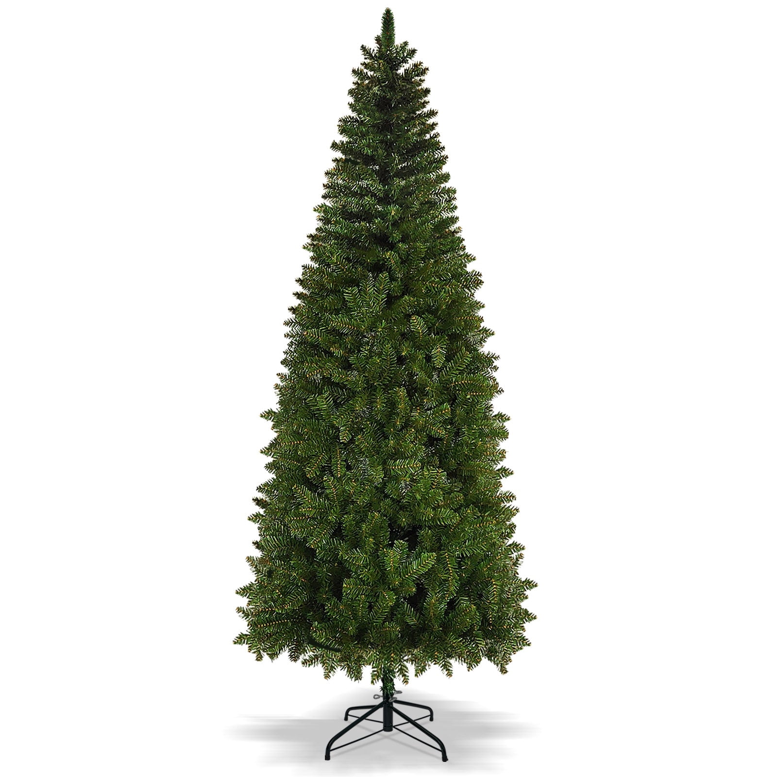 SUNRISEUMBRELLA Artificial Pencil Slim hinged Christmas Tree with Metal Stand, Kingswood Fir Slim (7.5 ft)