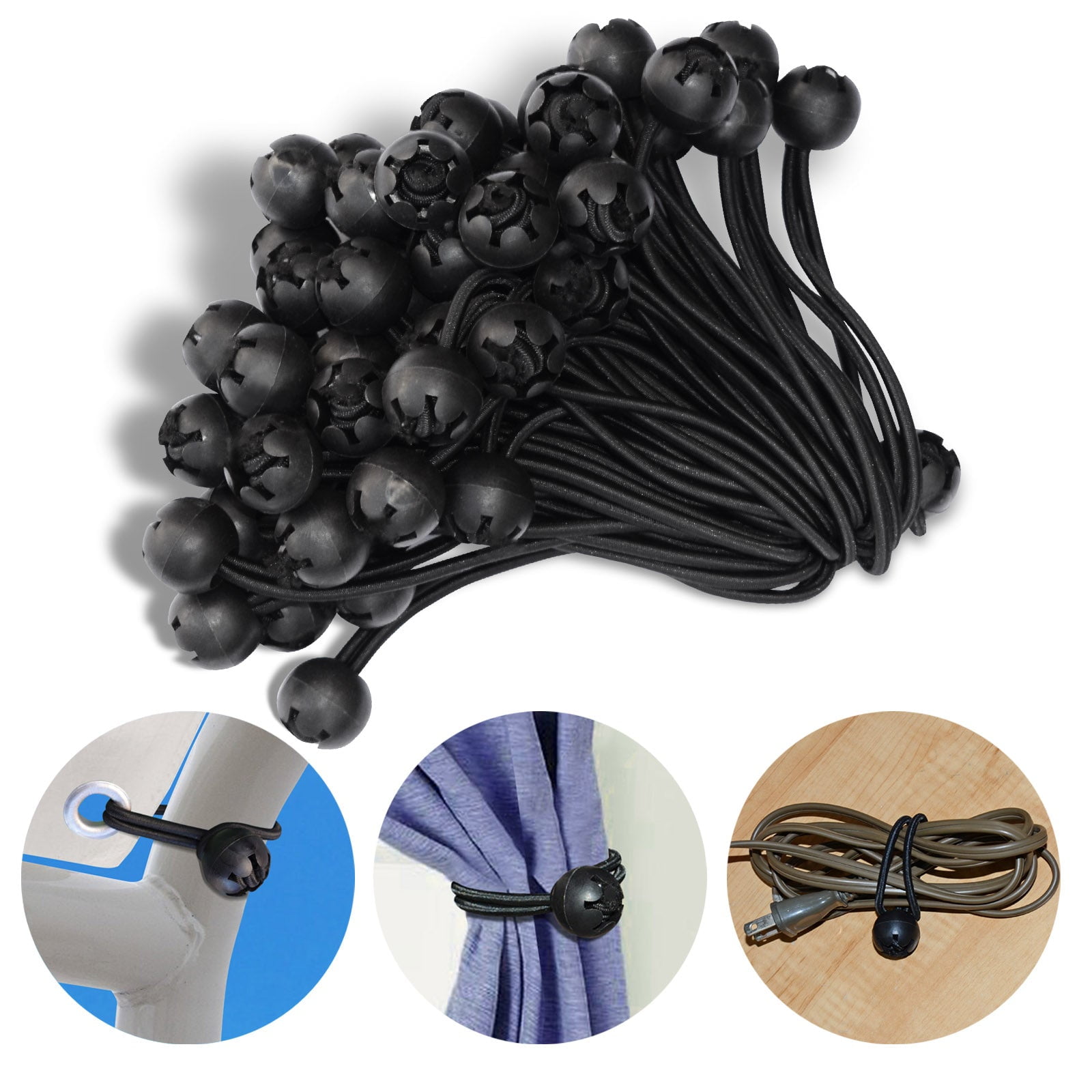 SUNRISEUMBRELLA Ball Bungees Cords Tarp Tent Tie Down Ball Bungees Canopy Gazebo Straps（6",45 PCS, Black）