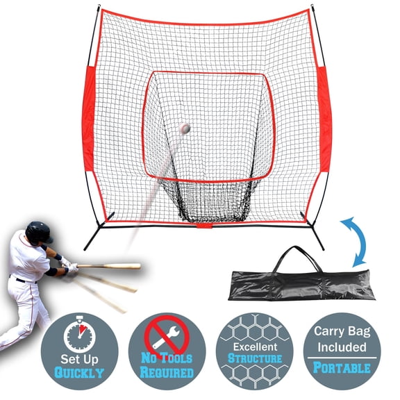 SUNRISEUMBRELLA Baseball Net for Batting and Pitching, Portable Softball Hitting Net with Carry Bag(7x7ft)