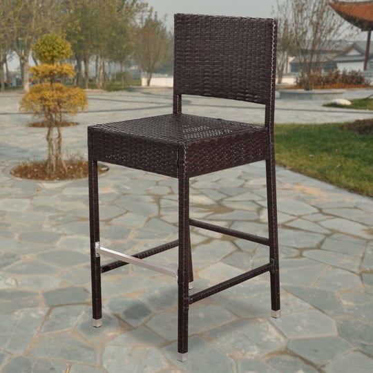 SUNRISEUMBRELLA Indoor Outdoor Wicker Bar Stool Patio Furniture All Weather Dark Coffee Barstool1 chair