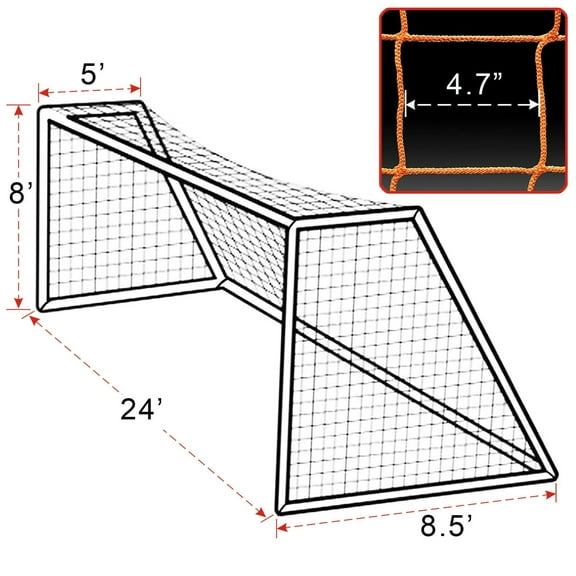 SUNRISEUMBRELLA Net for Portable 24' x 8' Official Size Soccer Goal Outdoor Football Training-Orange