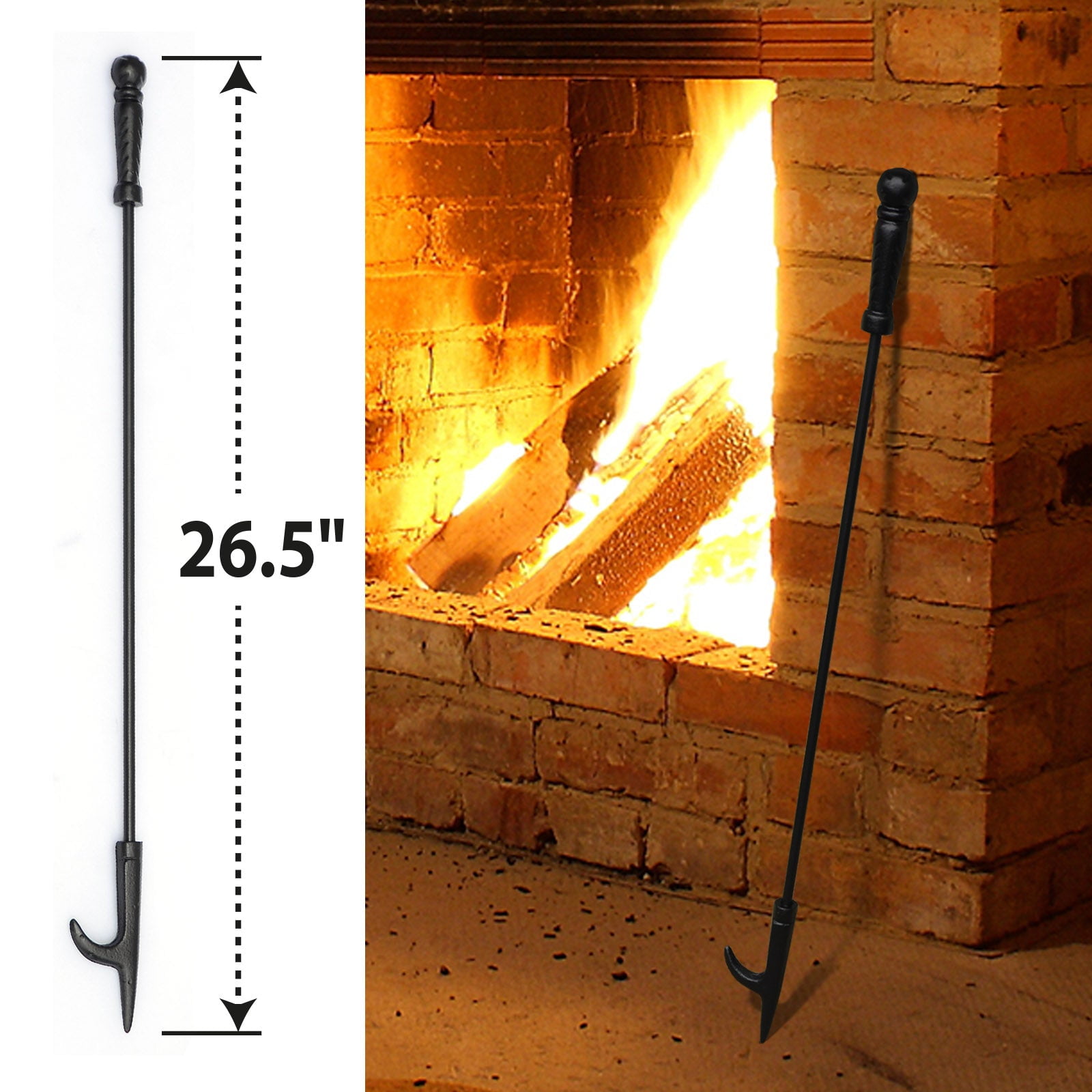 SUNRISEUMBRELLA New Campfire Fireplace Fire Poker Tool Extra Long 26.5", Black