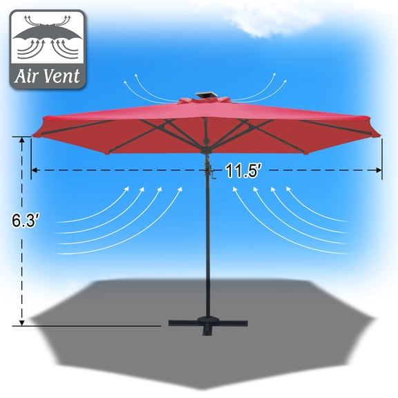 SUNRISEUMBRELLA Outdoor 11.5 FT Offset Cantilever Umbrella Outdoor Patio Market Hanging Umbrella with Cross Base (Burgundy)
