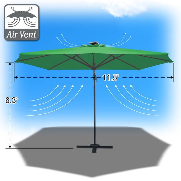 SUNRISEUMBRELLA Outdoor 11.5 FT Offset Cantilever Umbrella Outdoor Patio Market Hanging Umbrella with Cross Base (GLEAMING,Green)